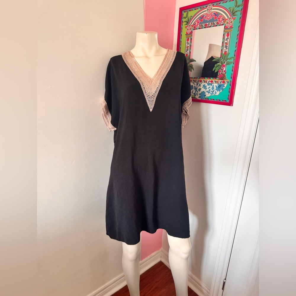 Boho Style Black Dress with Lace Trim